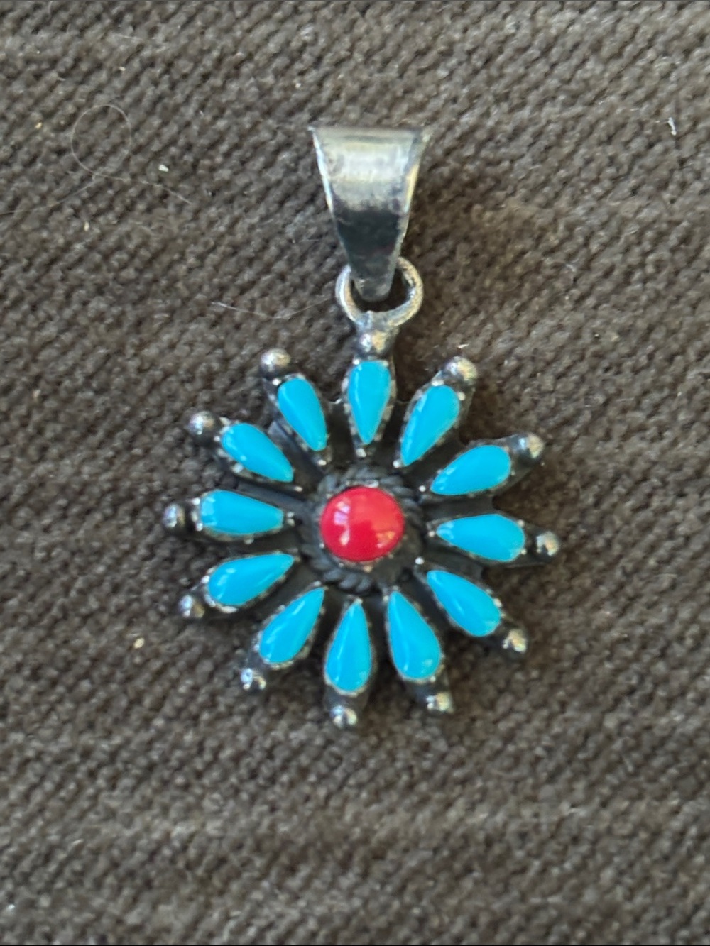 .925 Sterling Silver Blue Red Flower Pendant Fine Jewelry Native American